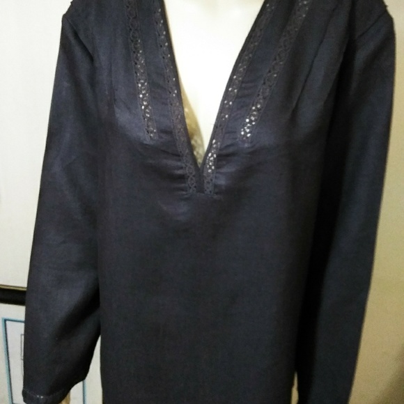 Chico's Tops - Chico's V neck linen tunic dark brown
